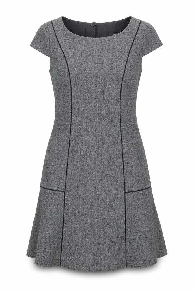 Front view of Next Women’s Grey Sheath Work Dress, size UK 12, Knee Length Stretch