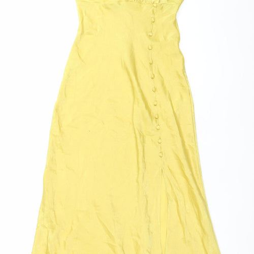 Zara Women’s Yellow Long Slip Dress Size S V-Neck Strappy