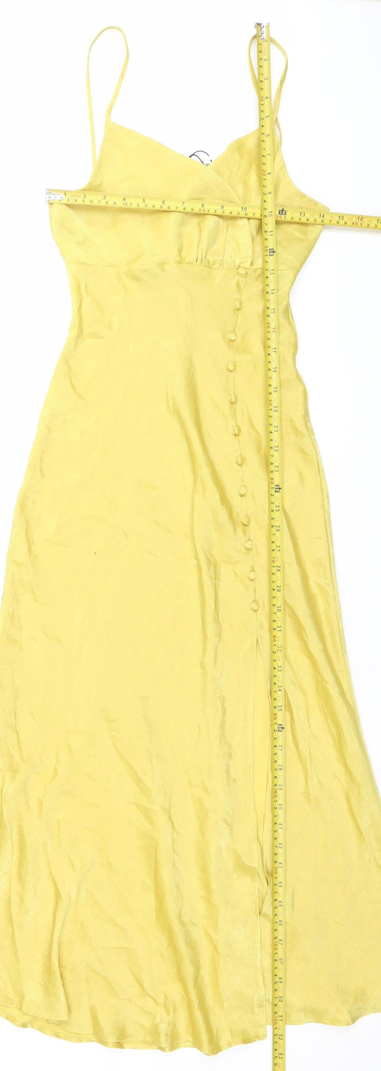 Zara Women’s Yellow Long Slip Dress Size S V-Neck Strappy