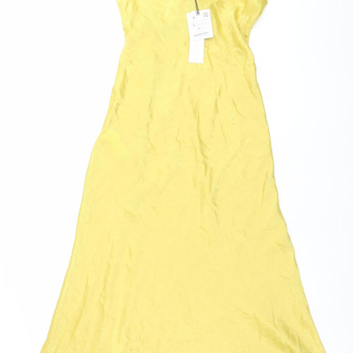 Zara Women’s Yellow Long Slip Dress Size S V-Neck Strappy