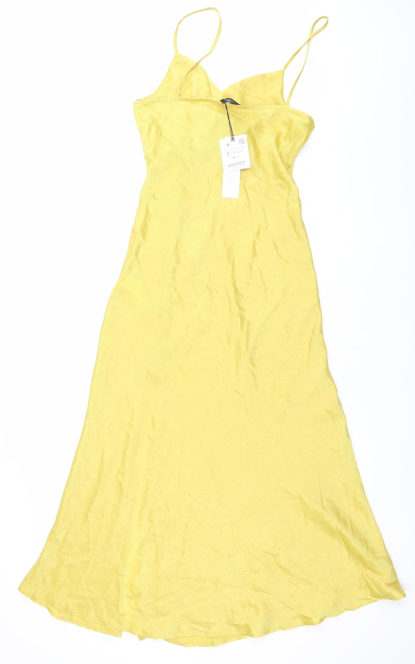 Zara Women’s Yellow Long Slip Dress Size S V-Neck Strappy