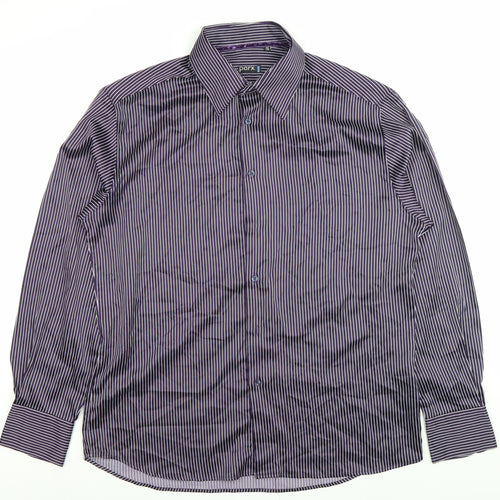 Parx Men’s Purple Striped Slim Fit Dress Shirt 44cm L Long Sleeve