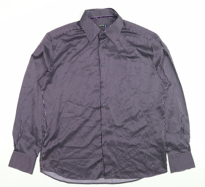 Parx Men’s Purple Striped Slim Fit Dress Shirt 44cm L Long Sleeve