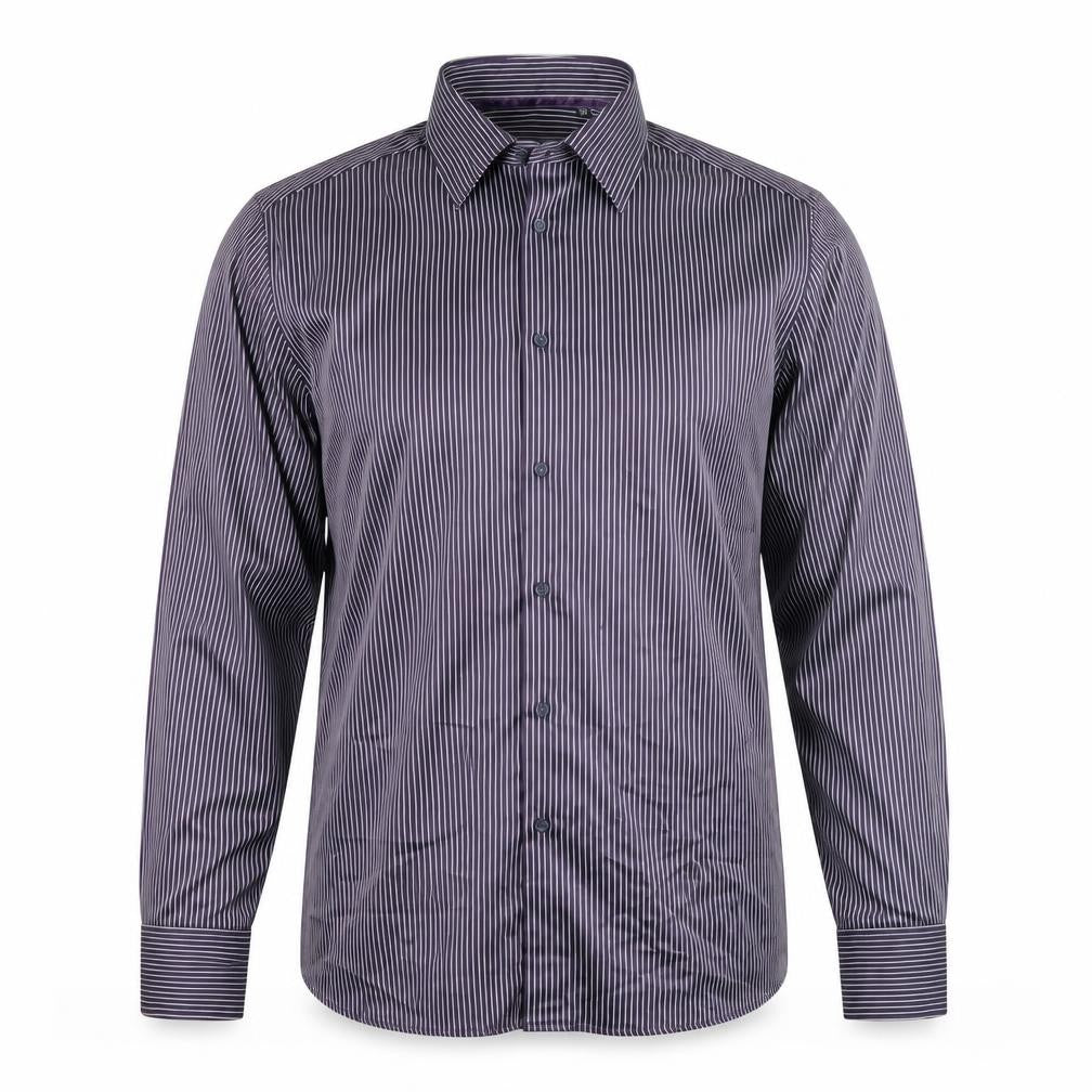 Parx Men’s Purple Striped Slim Fit Dress Shirt 44cm L Long Sleeve