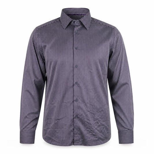 Parx Men’s Purple Striped Slim Fit Dress Shirt 44cm L Long Sleeve