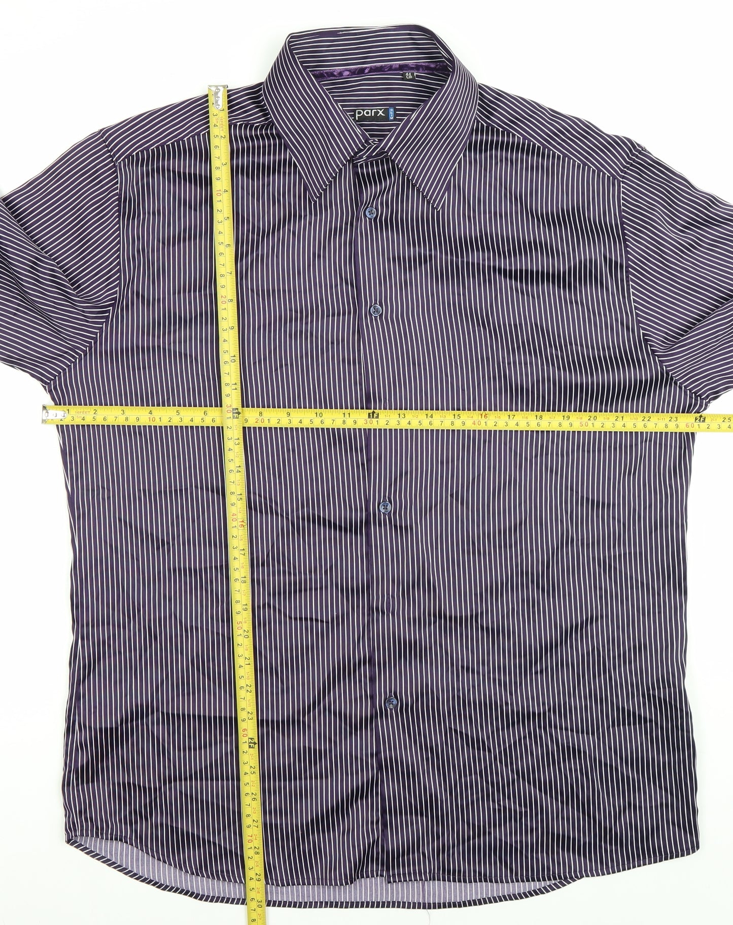 Parx Men’s Purple Striped Slim Fit Dress Shirt 44cm L Long Sleeve