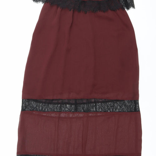 H&M Womens Red Lace Trim Slip Dress Size 10 Midi V-Neck