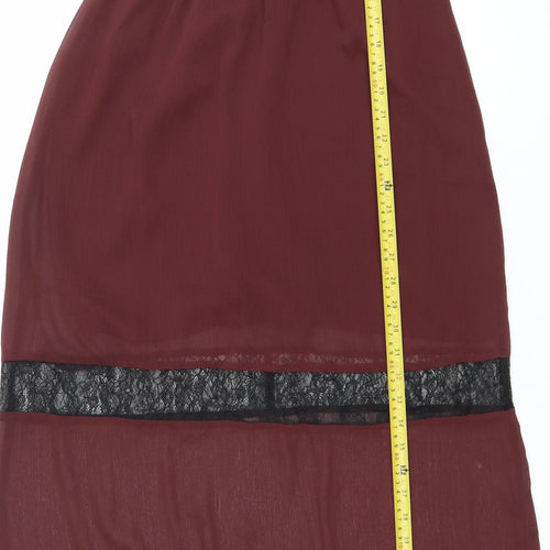 H&M Womens Red Lace Trim Slip Dress Size 10 Midi V-Neck