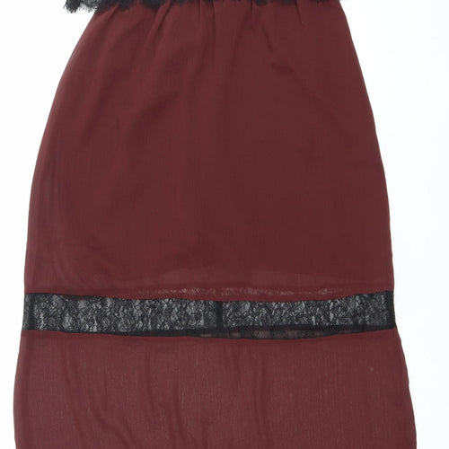 H&M Womens Red Lace Trim Slip Dress Size 10 Midi V-Neck