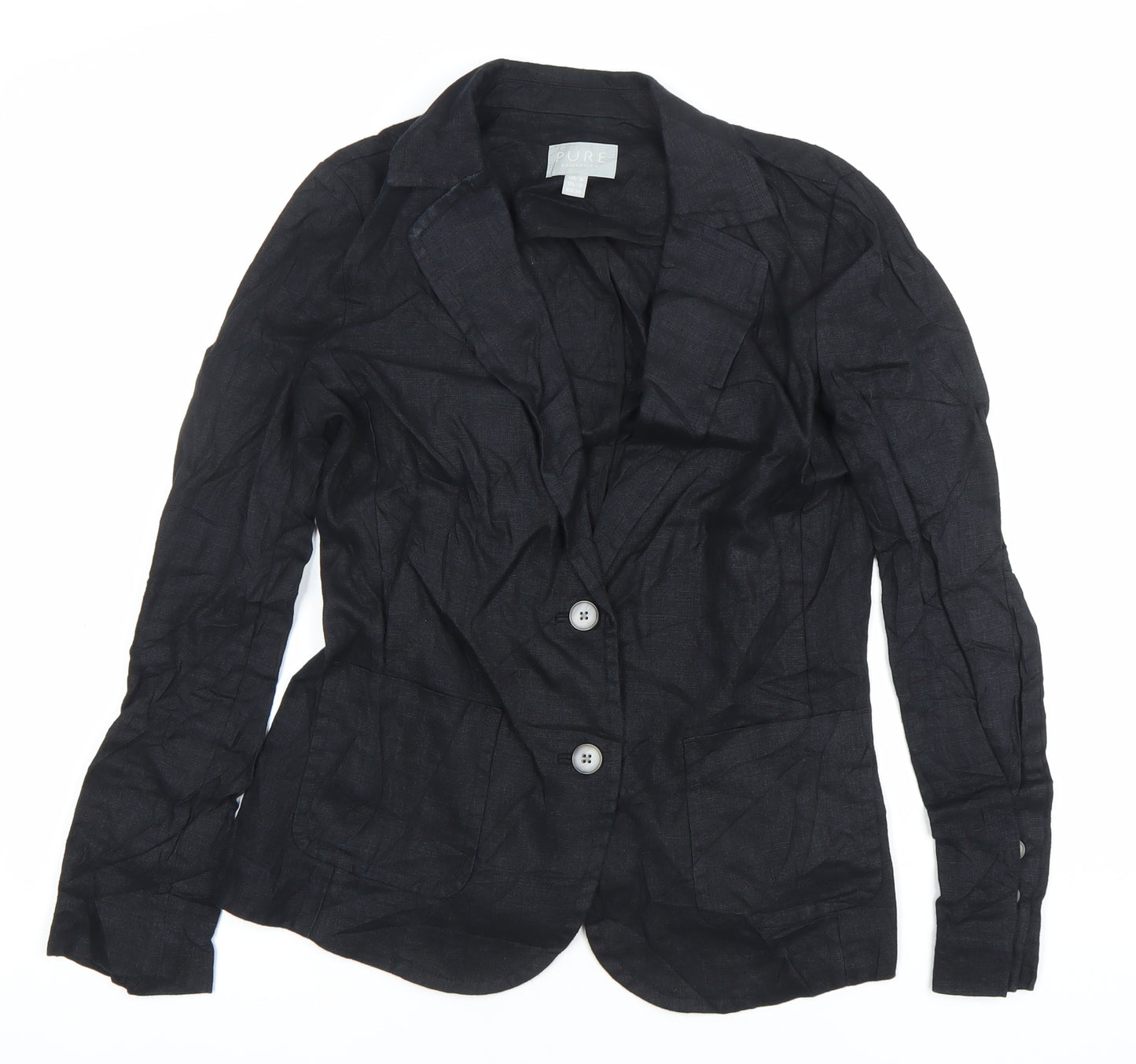 Pure Collection Women’s Black Linen Blazer UK 8 Regular Fit