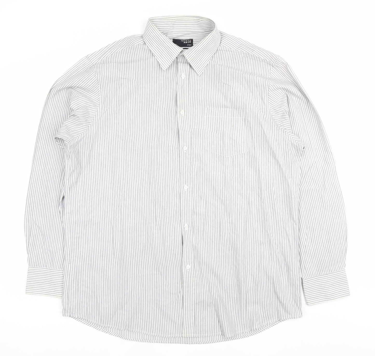 Thomas Nash Men's Grey Striped Long Sleeve Dress Shirt 17in 43cm