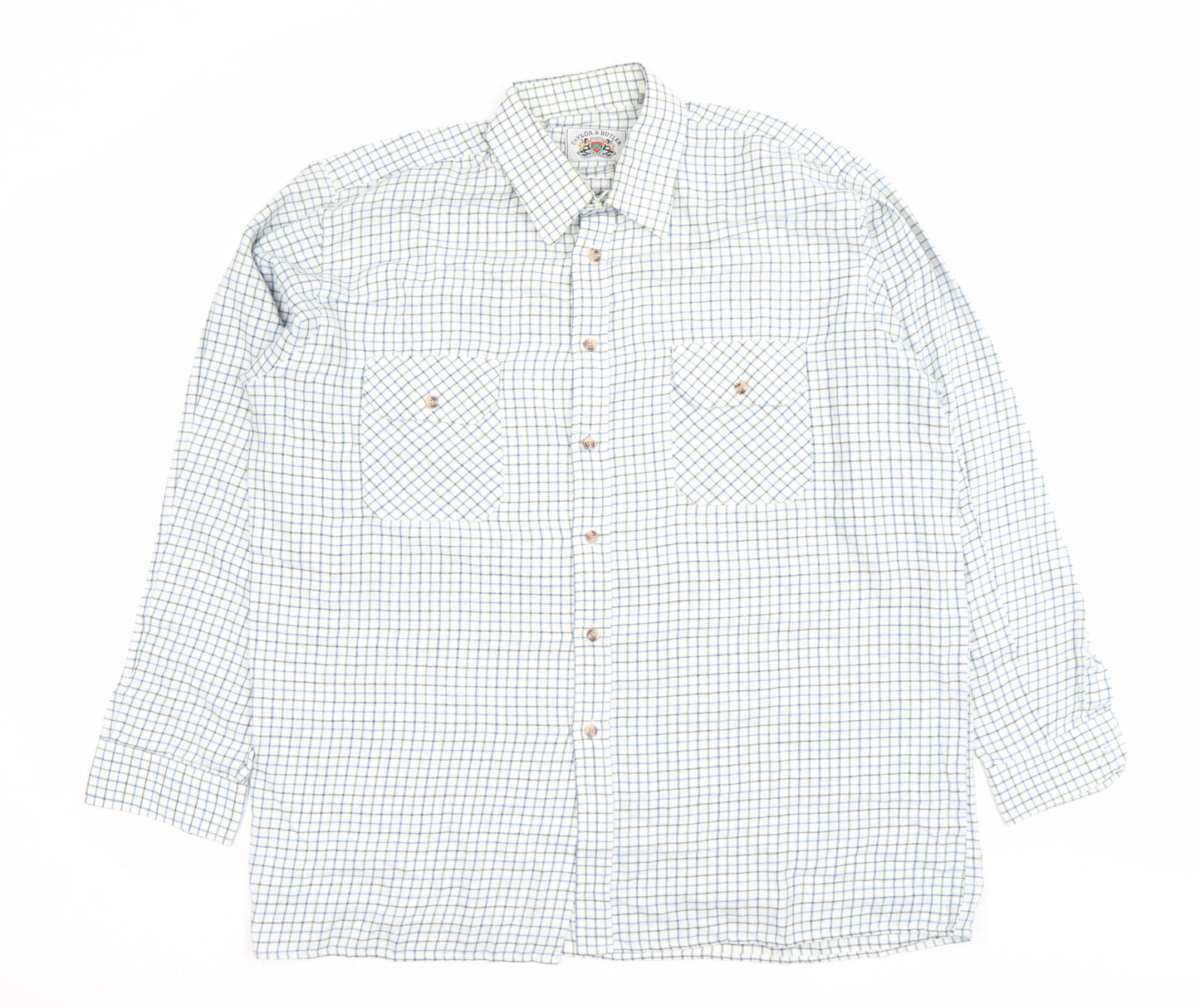 Taylor & Butler Men’s White Check Long Sleeve Button-Up Shirt L