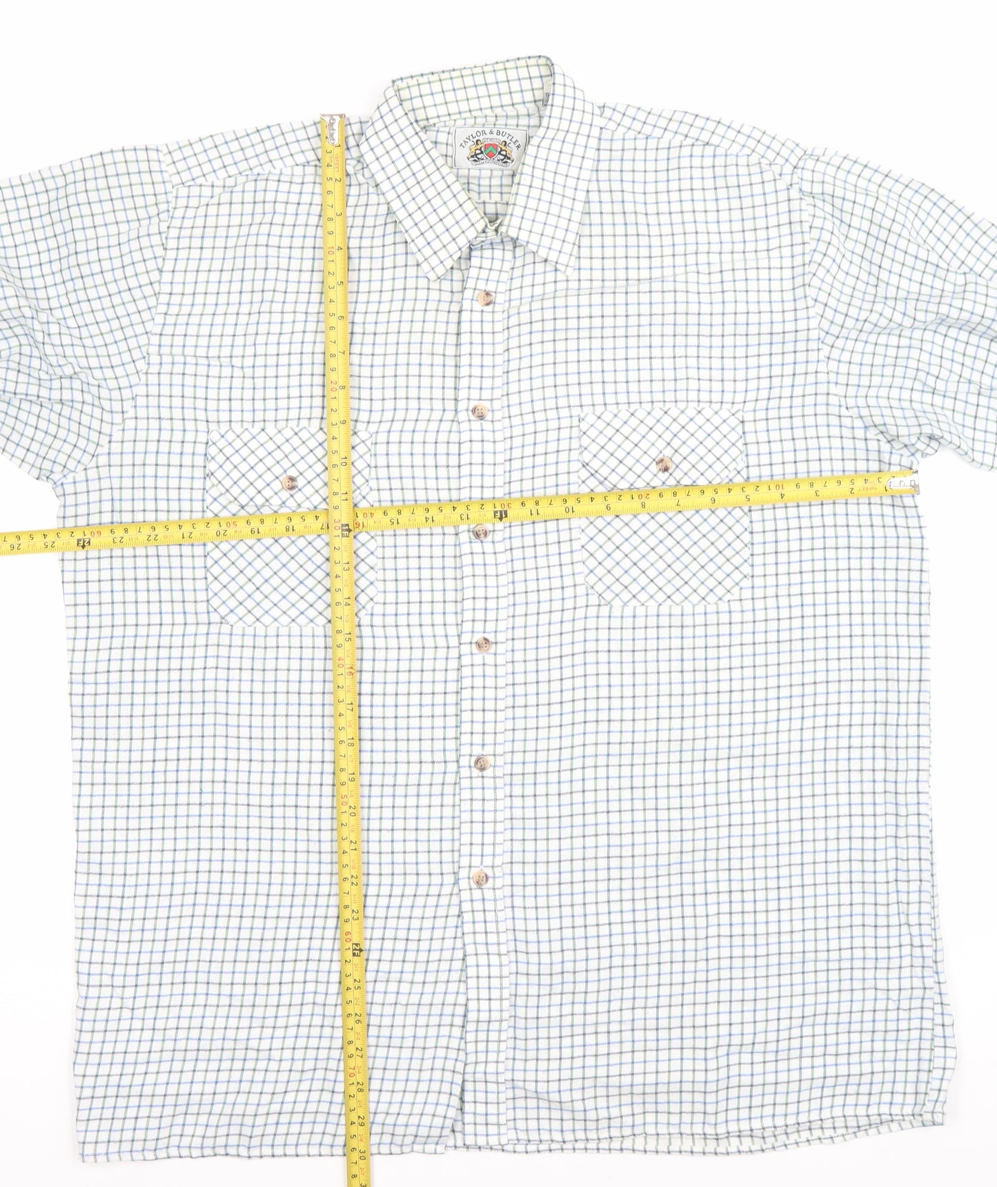Taylor & Butler Men’s White Check Long Sleeve Button-Up Shirt L
