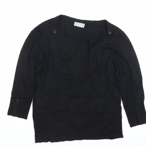 Wallis Women’s Black Scoop Neck 3/4 Sleeve Pullover Jumper Size 14