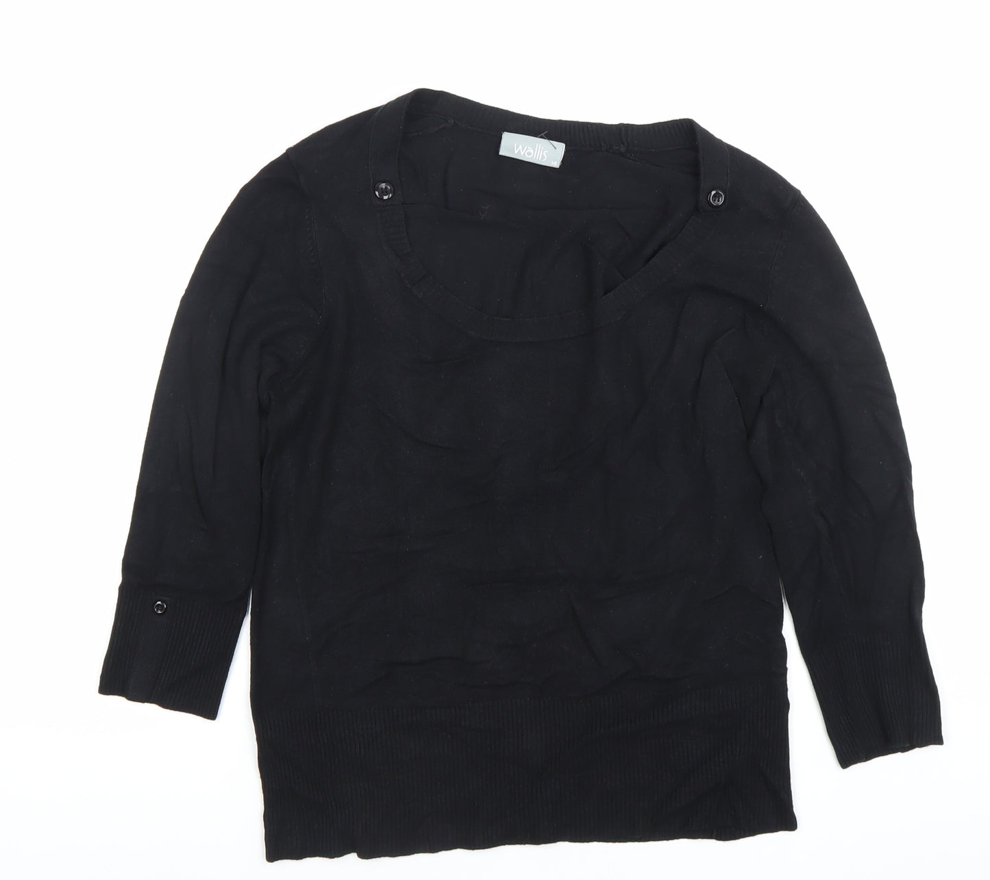 Wallis Women’s Black Scoop Neck 3/4 Sleeve Pullover Jumper Size 14