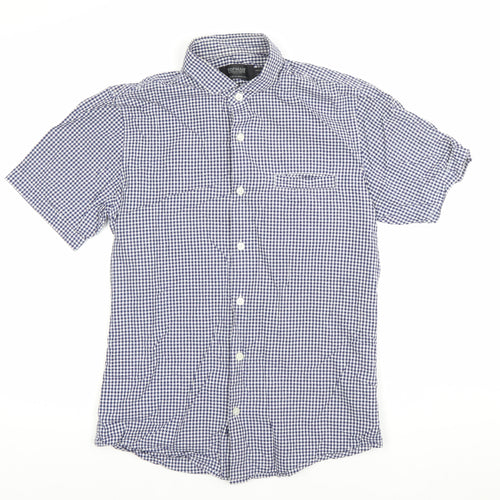 Topman Men's Blue Check Short Sleeve Button-Up Shirt Size S
