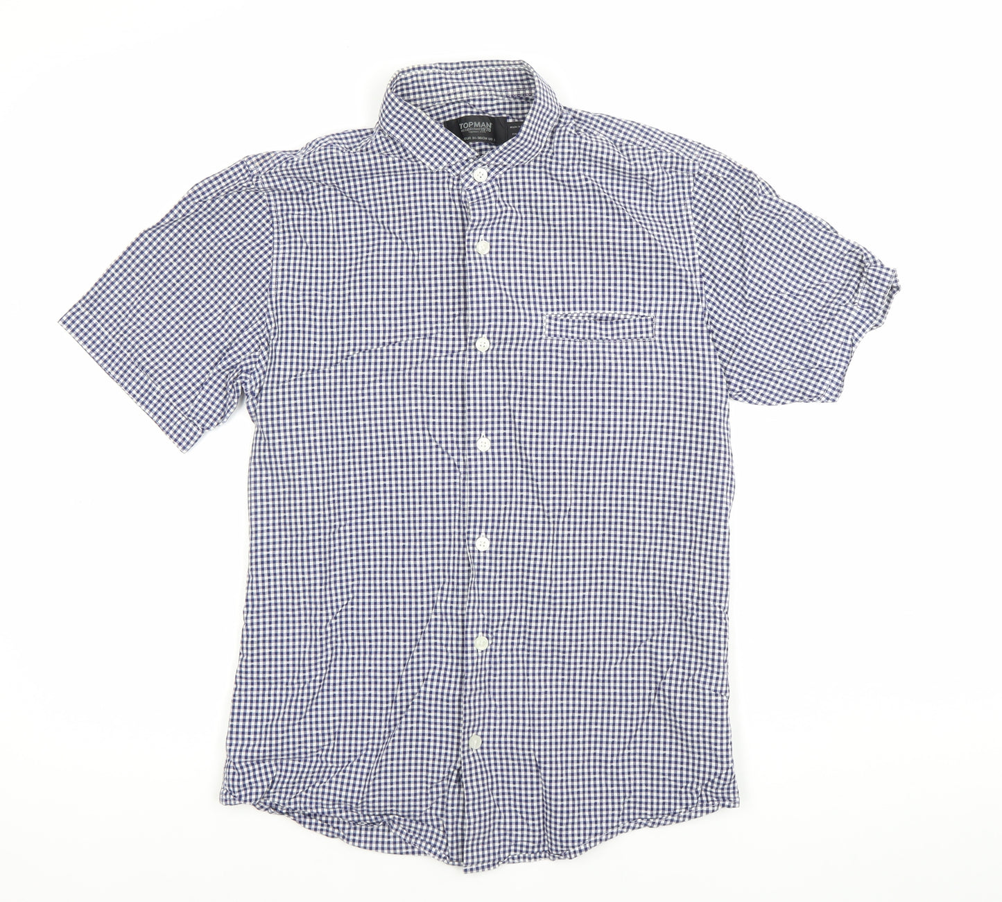 Topman Men's Blue Check Short Sleeve Button-Up Shirt Size S