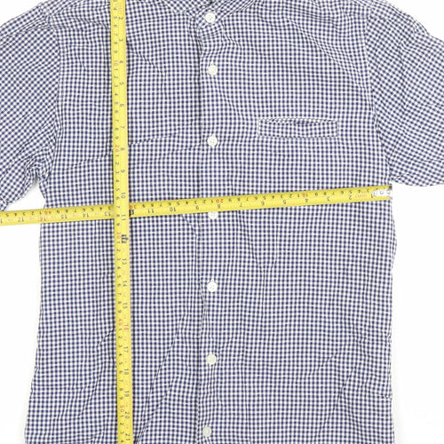 Topman Men's Blue Check Short Sleeve Button-Up Shirt Size S