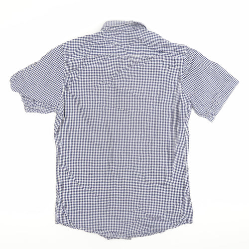 Topman Men's Blue Check Short Sleeve Button-Up Shirt Size S
