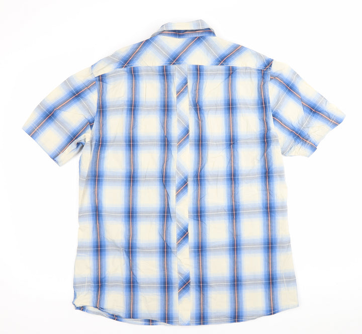Burton Men's Blue Check Short Sleeve Cotton Casual Shirt L