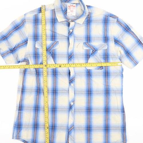 Burton Men's Blue Check Short Sleeve Cotton Casual Shirt L