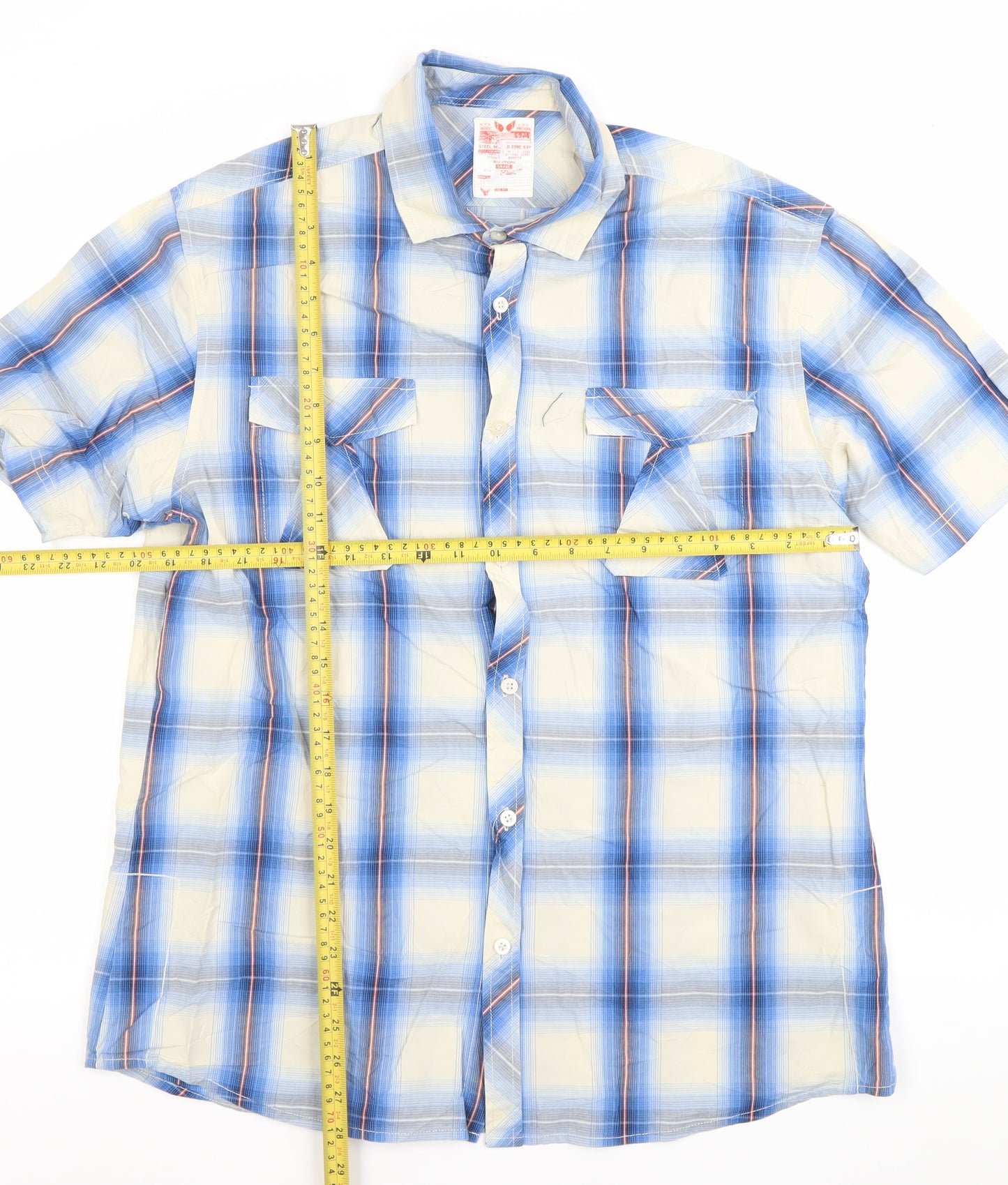 Burton Men's Blue Check Short Sleeve Cotton Casual Shirt L