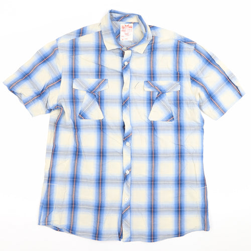Burton Men's Blue Check Short Sleeve Cotton Casual Shirt L