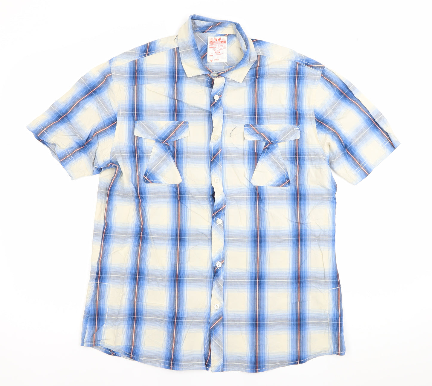 Burton Men's Blue Check Short Sleeve Cotton Casual Shirt L