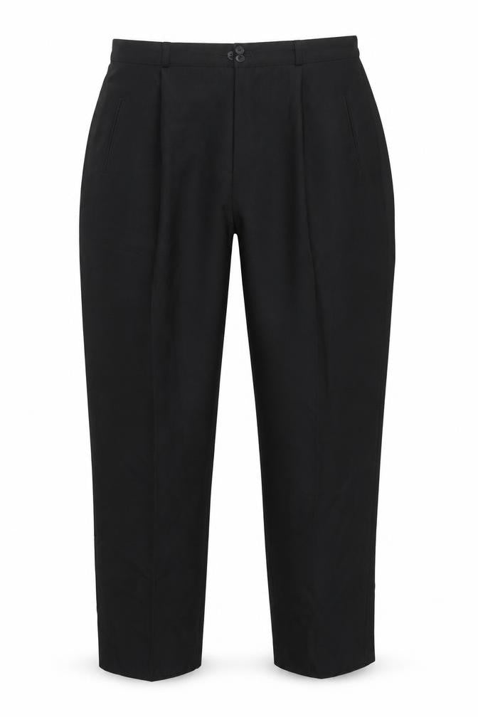 Front view of Bonmarché women’s black, size UK 18, pleated straight trousers