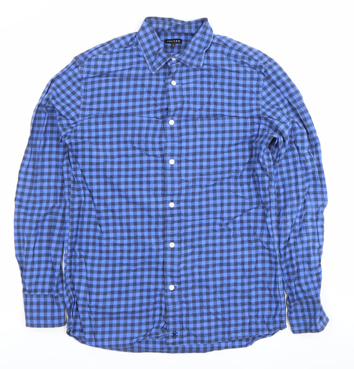Jaeger Men’s Blue Check Cotton Button-Up Shirt Size S