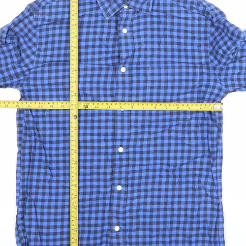 Jaeger Men’s Blue Check Cotton Button-Up Shirt Size S
