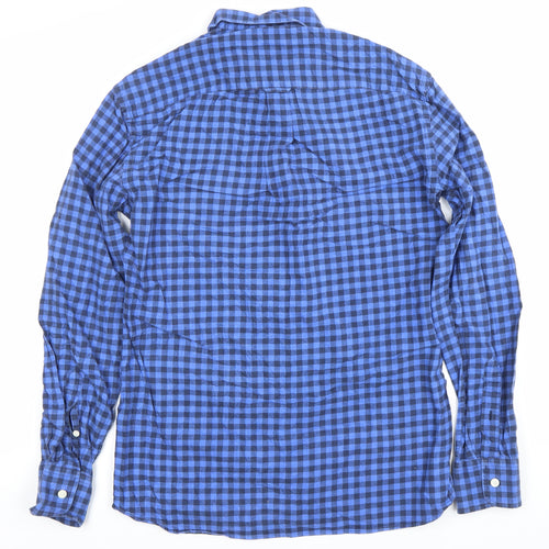 Jaeger Men’s Blue Check Cotton Button-Up Shirt Size S