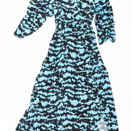 Marks and Spencer Women’s Blue Black Animal Print Ruched Bodycon Dress Size 8