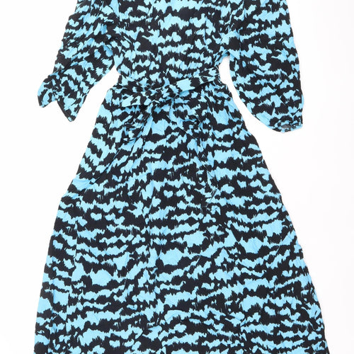 Marks and Spencer Women’s Blue Black Animal Print Ruched Bodycon Dress Size 8