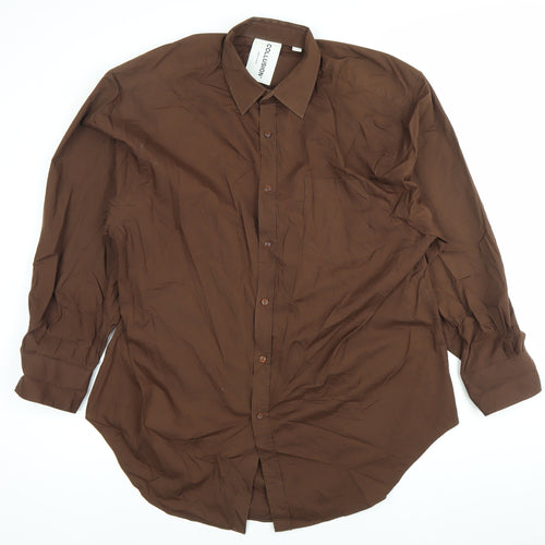 Collusion Unisex Adults Brown Button-Up Shirt Size L Long Sleeve