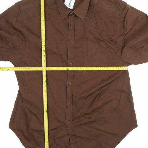 Collusion Unisex Adults Brown Button-Up Shirt Size L Long Sleeve