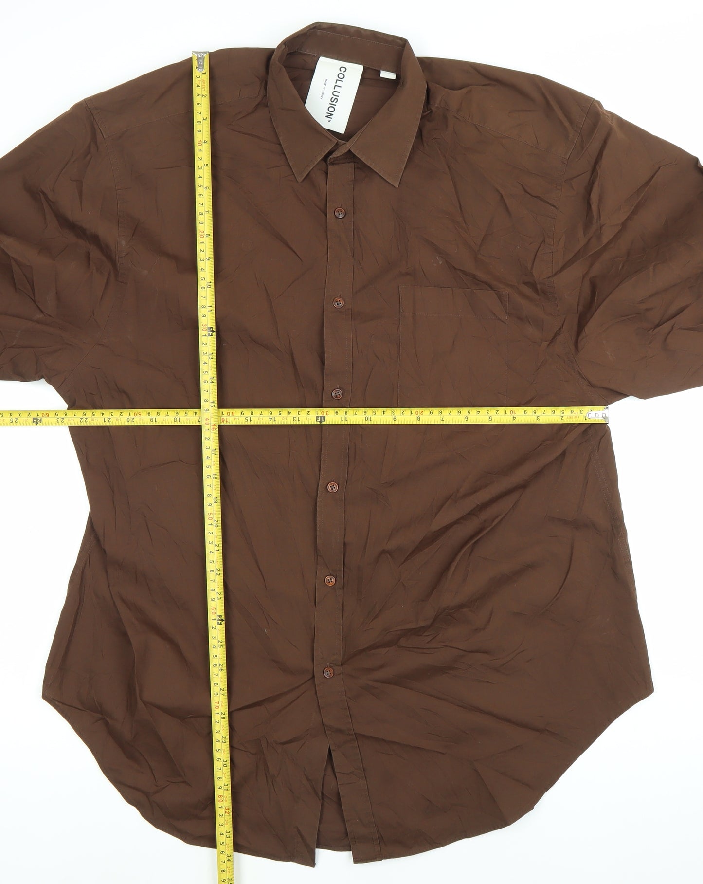Collusion Unisex Adults Brown Button-Up Shirt Size L Long Sleeve