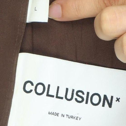 Collusion Unisex Adults Brown Button-Up Shirt Size L Long Sleeve