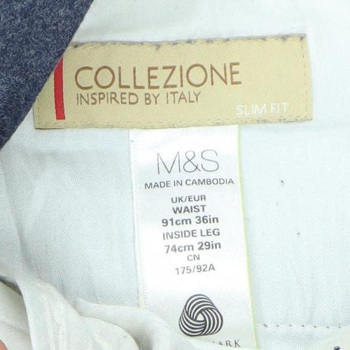 Marks and Spencer Men’s Blue Wool Slim Fit Dress Trousers 36W 29L