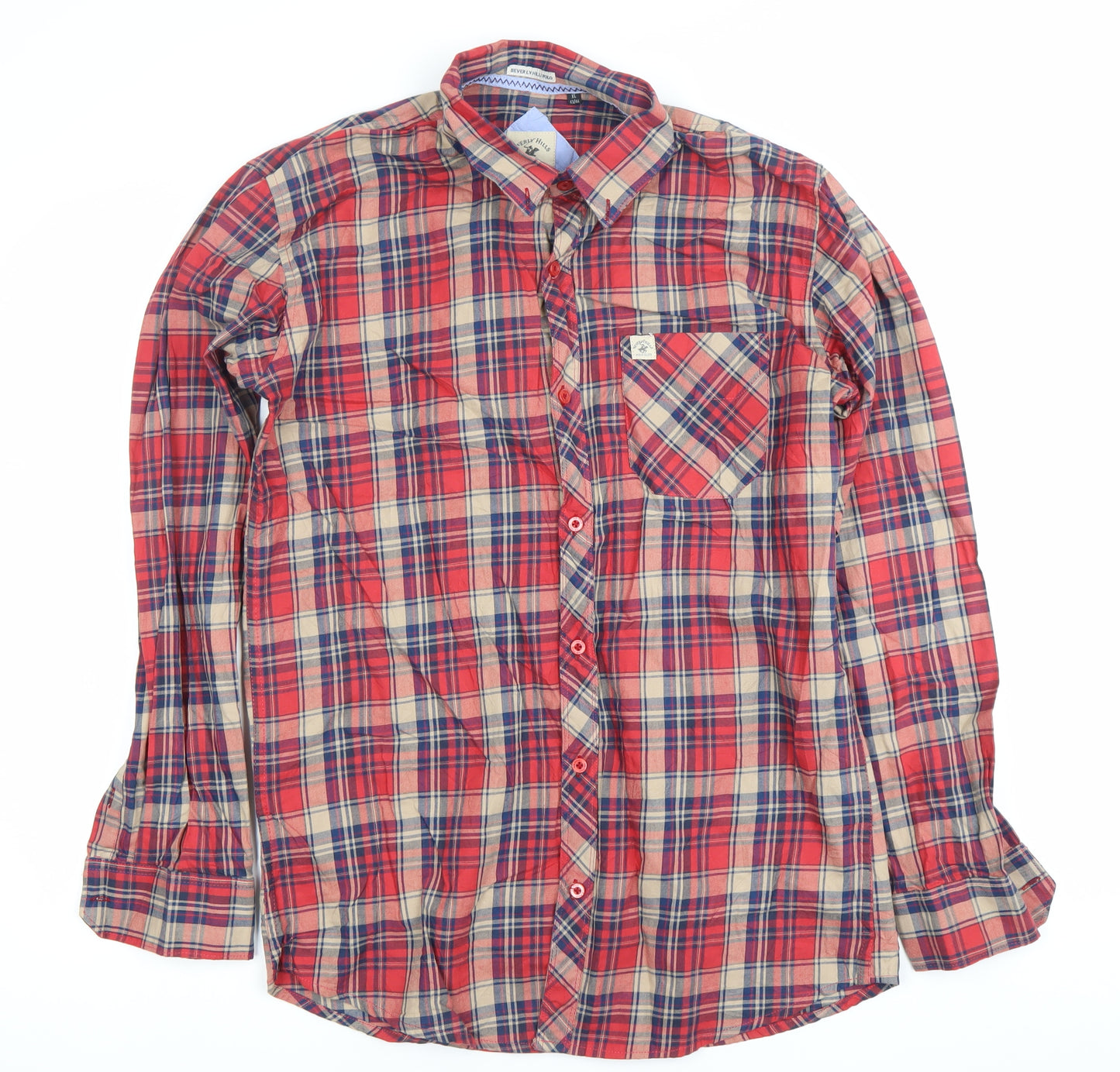 Beverly Hills Polo Club Men’s Red Plaid Cotton Long Sleeve Shirt XL