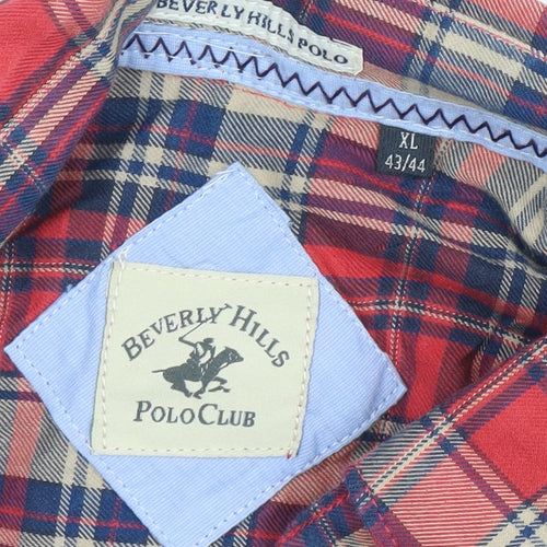 Beverly Hills Polo Club Men’s Red Plaid Cotton Long Sleeve Shirt XL