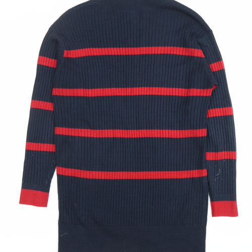 Marks and Spencer Womens Blue Striped Tunic Jumper S Mock Neck