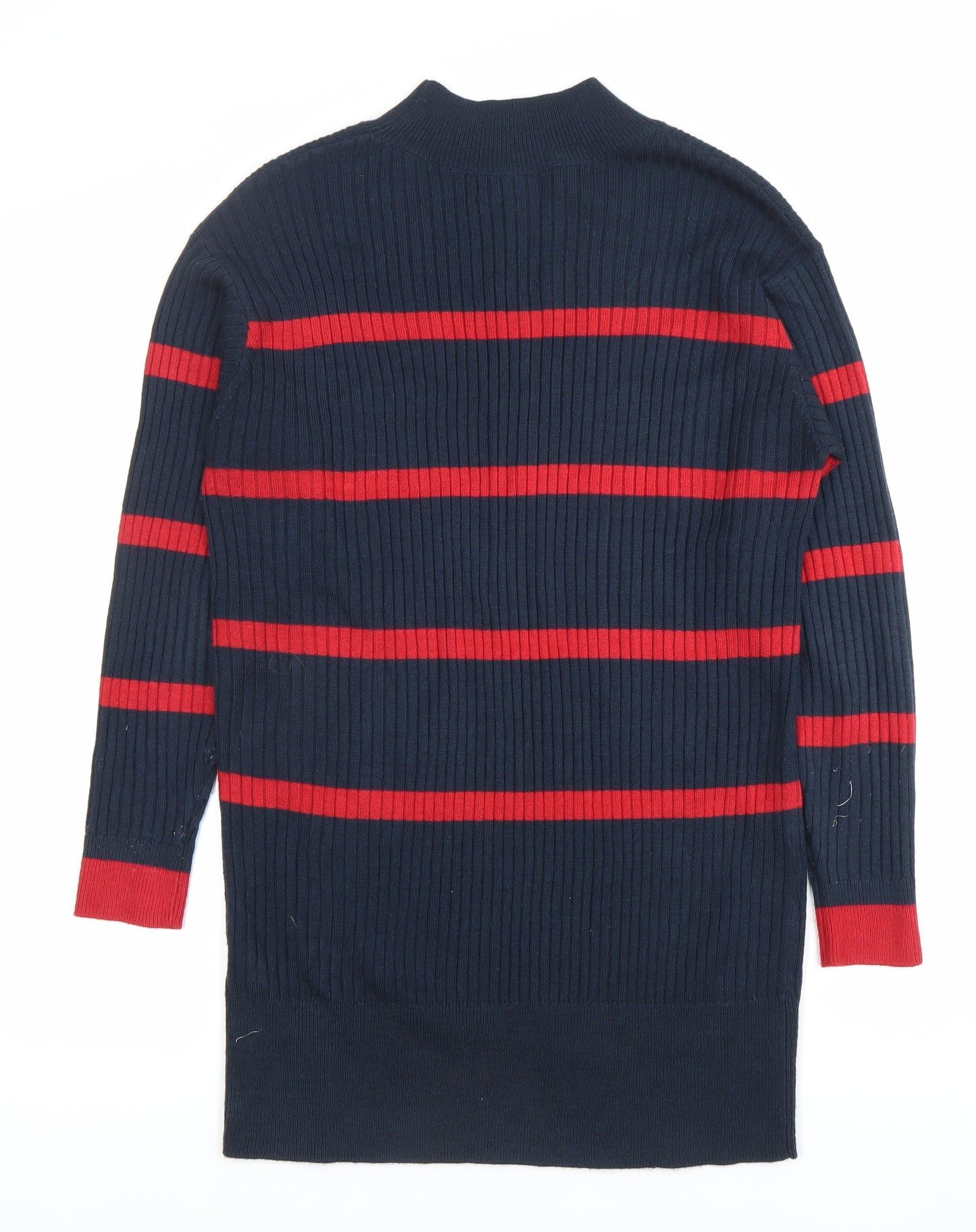 Marks and Spencer Womens Blue Striped Tunic Jumper S Mock Neck