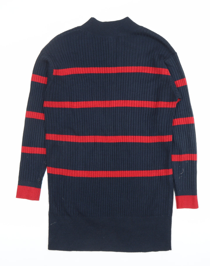 Marks and Spencer Womens Blue Striped Tunic Jumper S Mock Neck