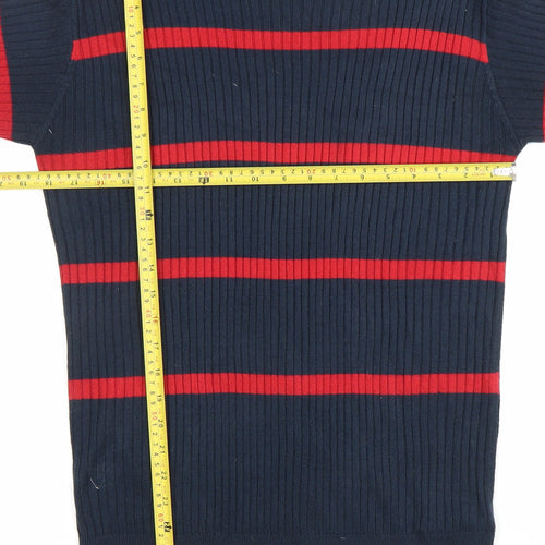 Marks and Spencer Womens Blue Striped Tunic Jumper S Mock Neck