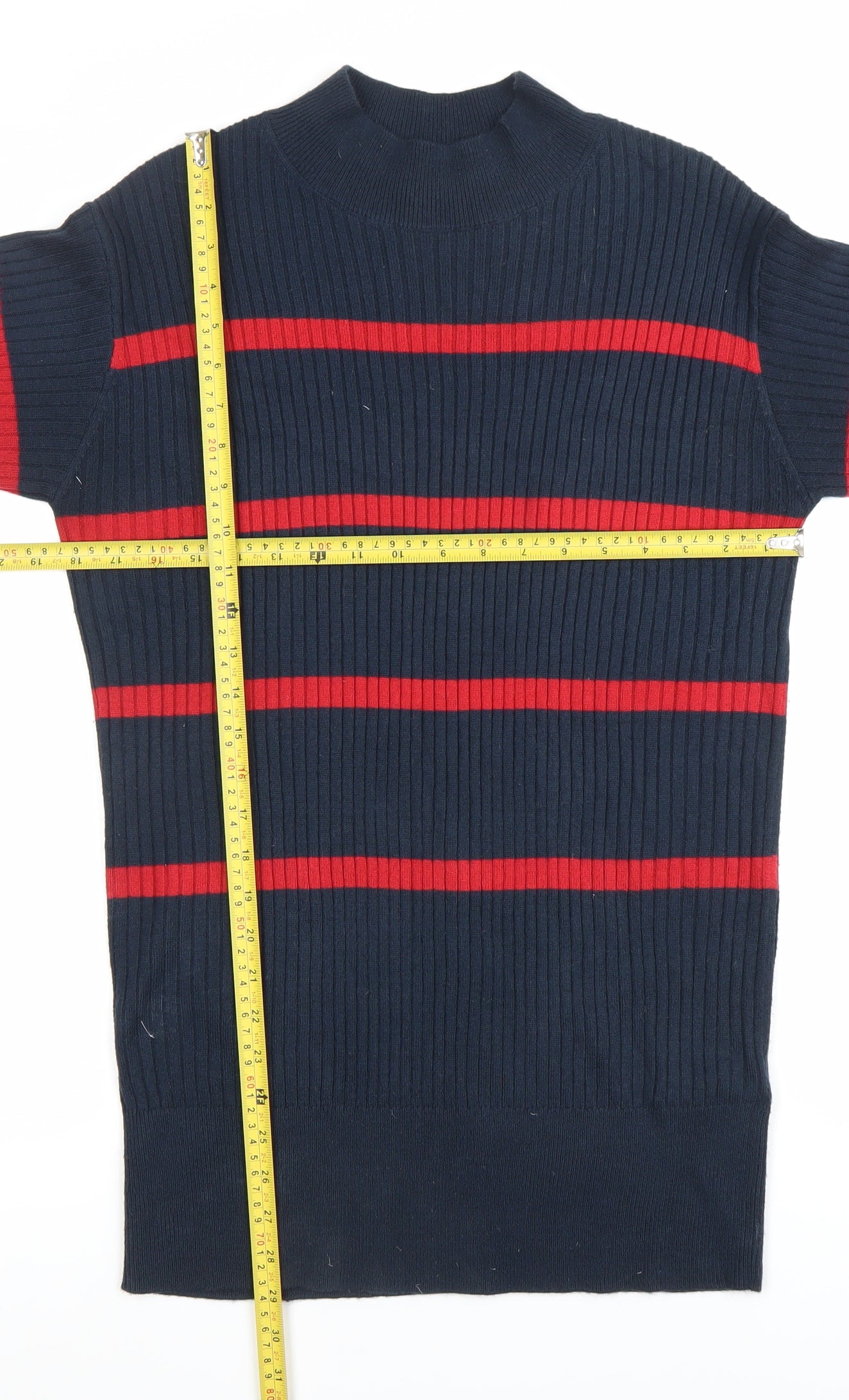 Marks and Spencer Womens Blue Striped Tunic Jumper S Mock Neck