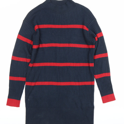 Marks and Spencer Womens Blue Striped Tunic Jumper S Mock Neck
