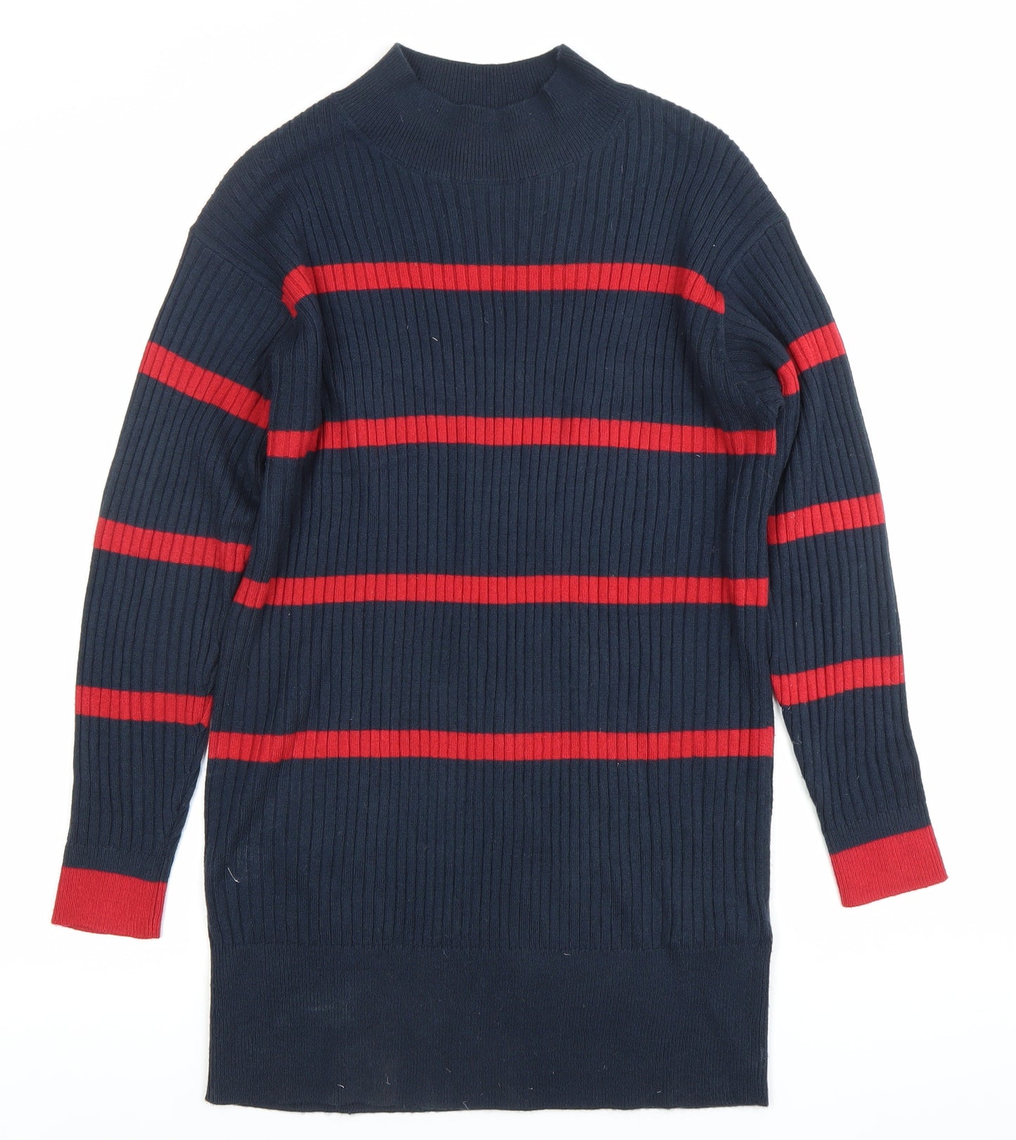 Marks and Spencer Womens Blue Striped Tunic Jumper S Mock Neck