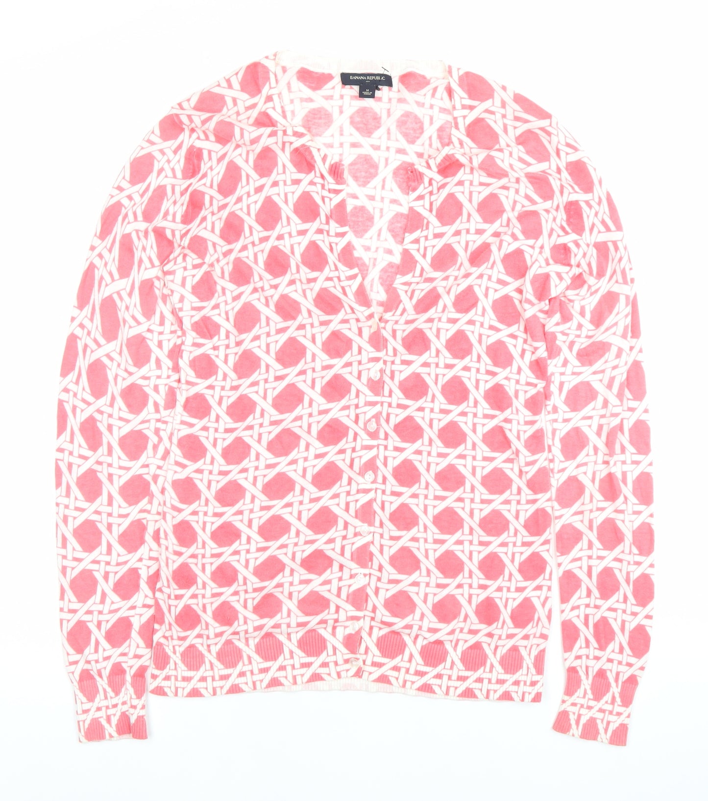 Banana Republic Women’s Pink Cardigan M Cotton Geometric V-Neck