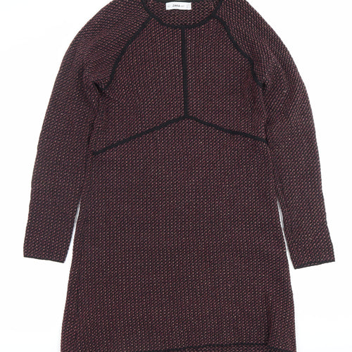Zara Women’s Multicoloured Knit Shift Dress Size 8 Long Sleeve
